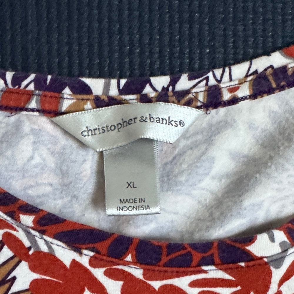 Christopher & Banks Multi-Color Botanical Print Tunic, XL, EC - Picture 2 of 3